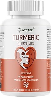 Turmeric for Dogs Anti Inflammatory Pain Relief -Dog Pain Relief-120 Chewable Tablets Hip & Joint Support with Curcumin and BioPerine, Antioxidant, Cardiovascular Health,Mobility Support
