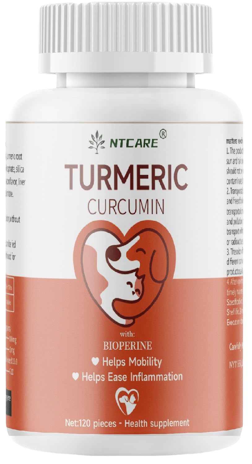 Turmeric for Dogs Anti Inflammatory Pain Relief -Dog Pain Relief-120 Chewable Tablets Hip & Joint Support with Curcumin and BioPerine, Antioxidant,