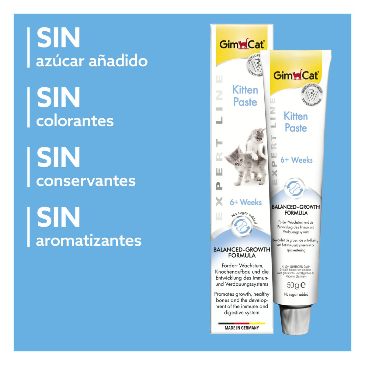GimCat EXPERT LINE Kitten Pasta para el Crecimiento de Gatitos desde 6 Semanas, Sin Azúcar, 50 g