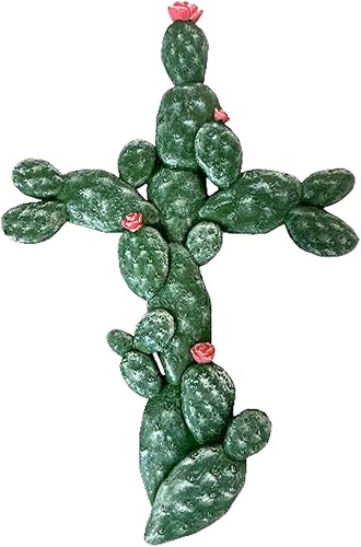 The Bridge Collection Cruz de pared de cactus de pera espinosa, artículos de decoración del suroeste para el hogar, arte de pared del desierto para