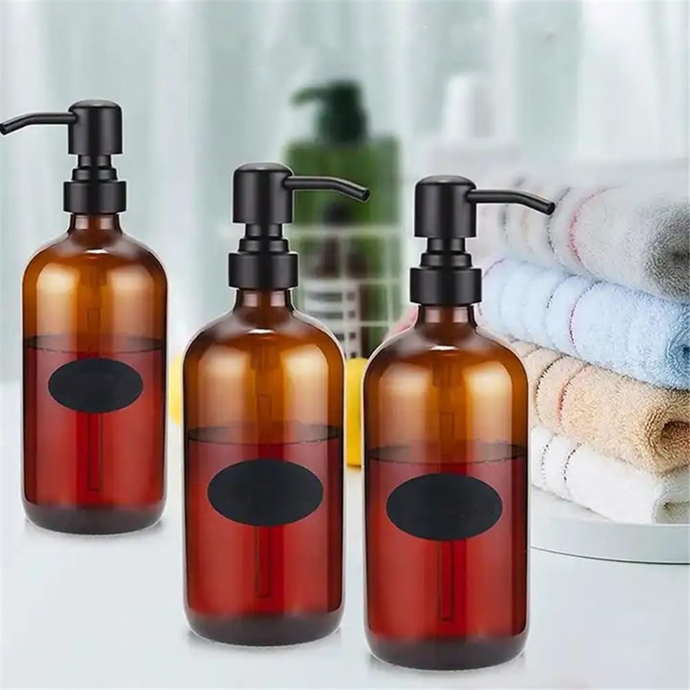 Dosificador Jabon Cabezal de Bomba de Acero Inoxidable, 500 ml, Botella de loción de Vidrio marrón, dispensador de jabón, Paquete de Dos Dispensador Jabon Baño