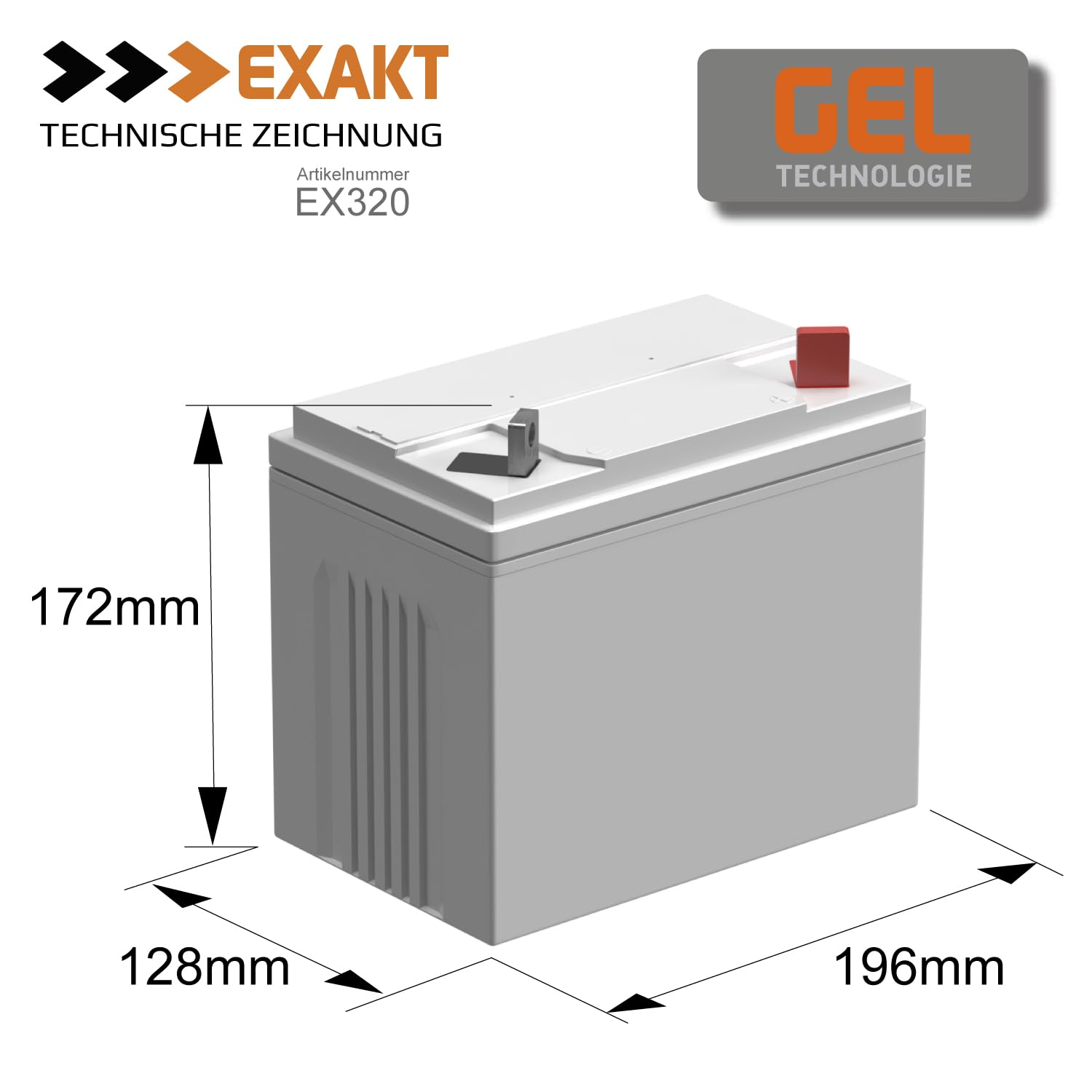 EXAKT Rasentraktor Batterie 12V 32Ah GEL Batterie Plus Pol Rechts Aufsitzmäher Rasenmäher Starterbatterie ersetzt AGM 24Ah 26Ah 28Ah 30Ah