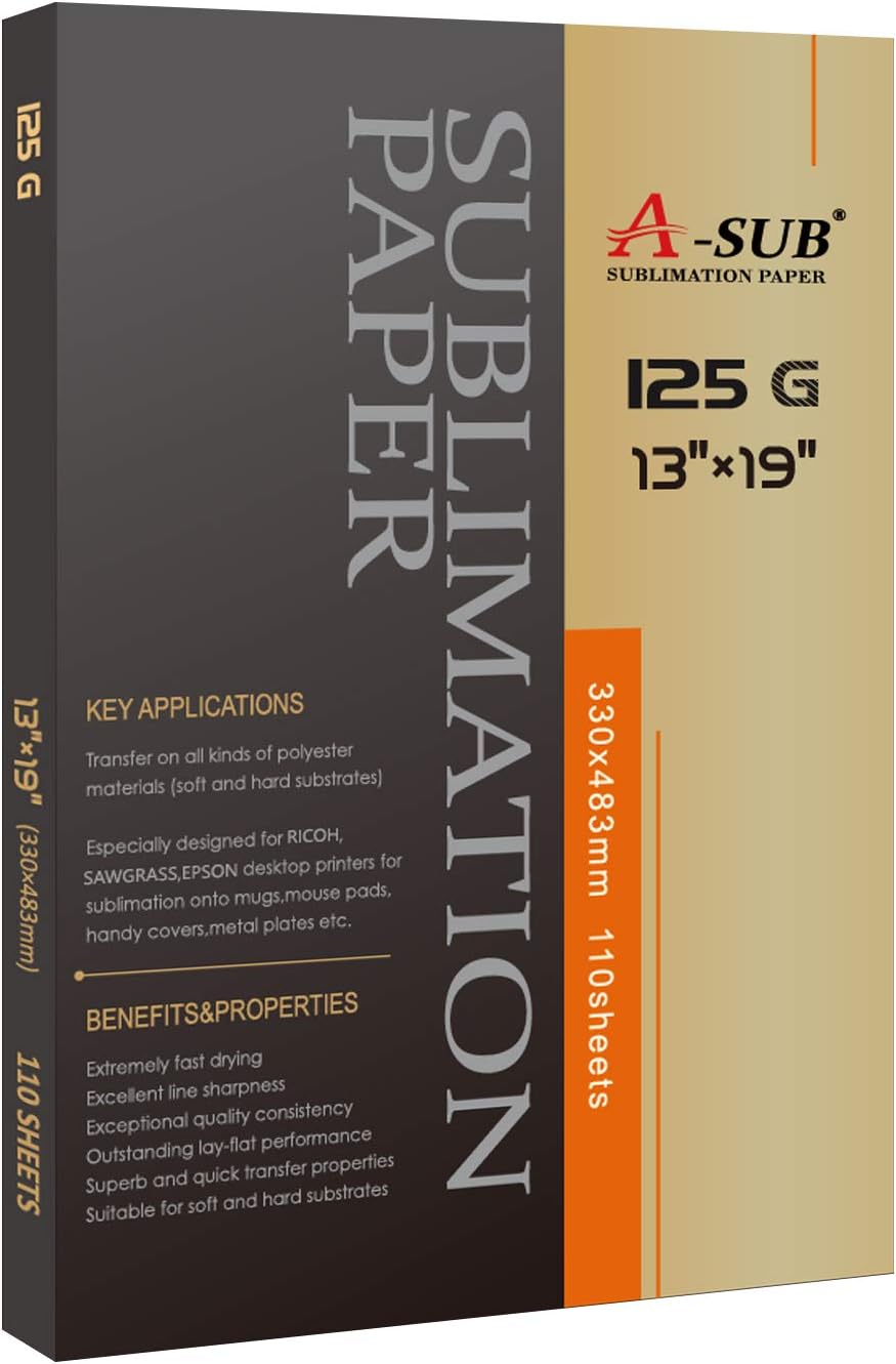 A-SUB Sublimation Paper 13X19 Inch 110 Sheets for All Inkjet Printer which Match Sublimation Ink 4.4 oz (125 g)