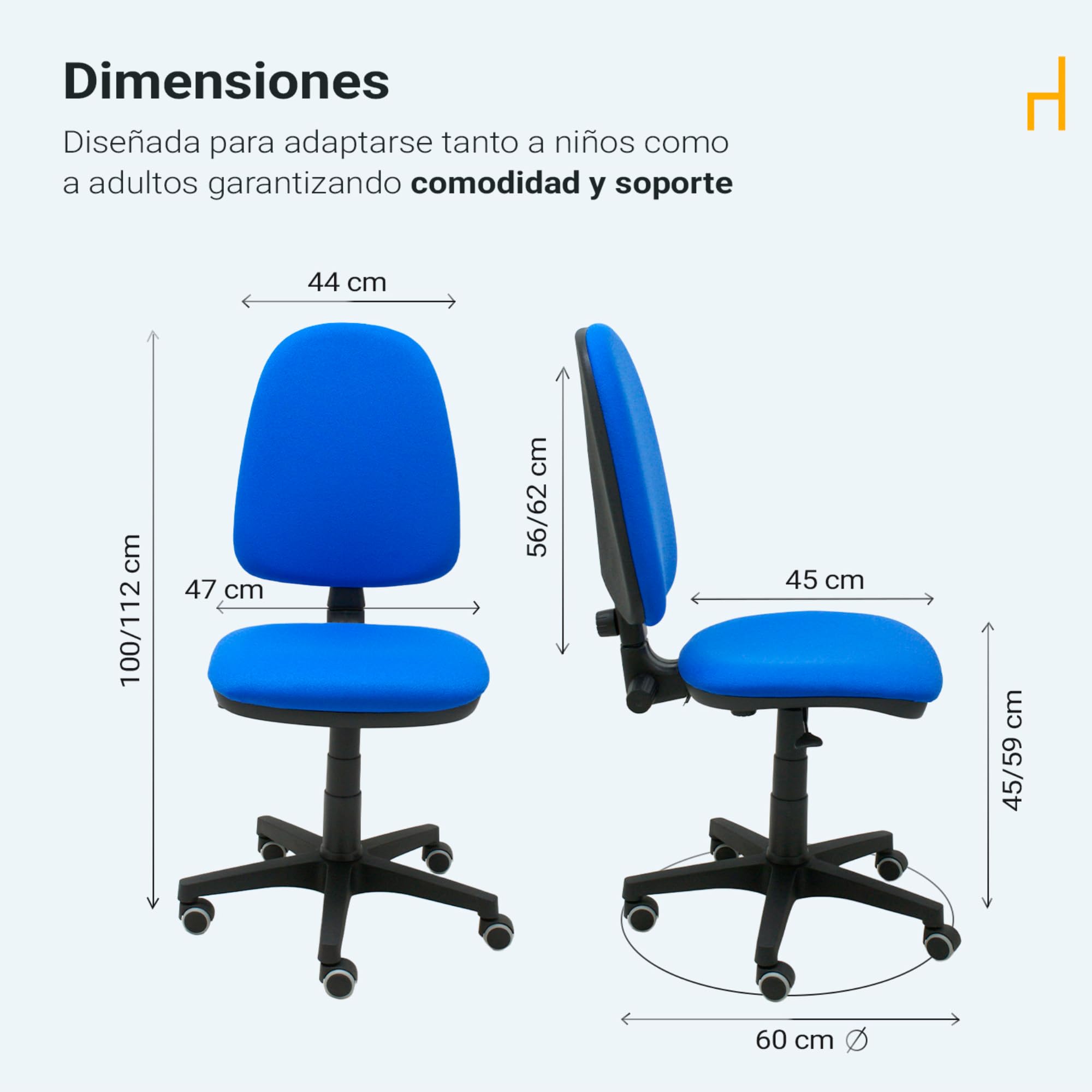 La Silla de Claudia | Silla Escritorio Ergonomica Torino | Ideal para Oficina | Respaldo Ajustable en Altura, Inclinación y Profundidad | Asiento Regulable en Altura (Azul, Sin Brazos)