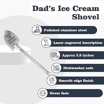 Dad Gifts - Gifts for dad from Daughter. Father Day Gifts for dad Ice Cream Spoon Scoop for Ice Cream Lovers, Father birthday Gifts Funny Engraved Stainless Steel Shovel