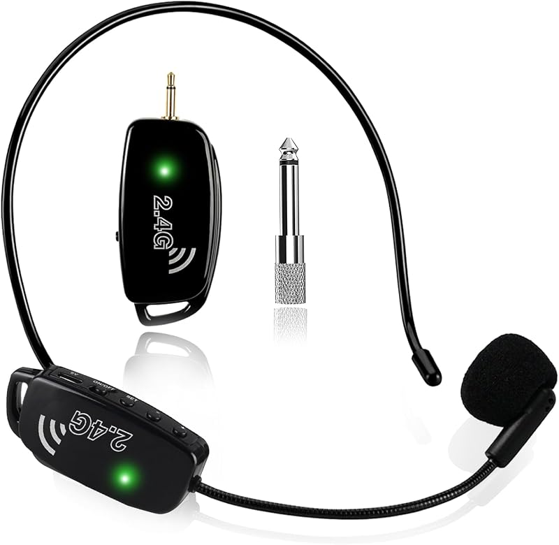 Wireless Microphone Headset MIC Cordless: 2.4G Wireless Head MIC and Handheld Mic 2 in 1-160 FT Range with 1/8''&1/4'' Plug for PA System,Voice Amplifier, Fitness Trainer, Teacher, Singing