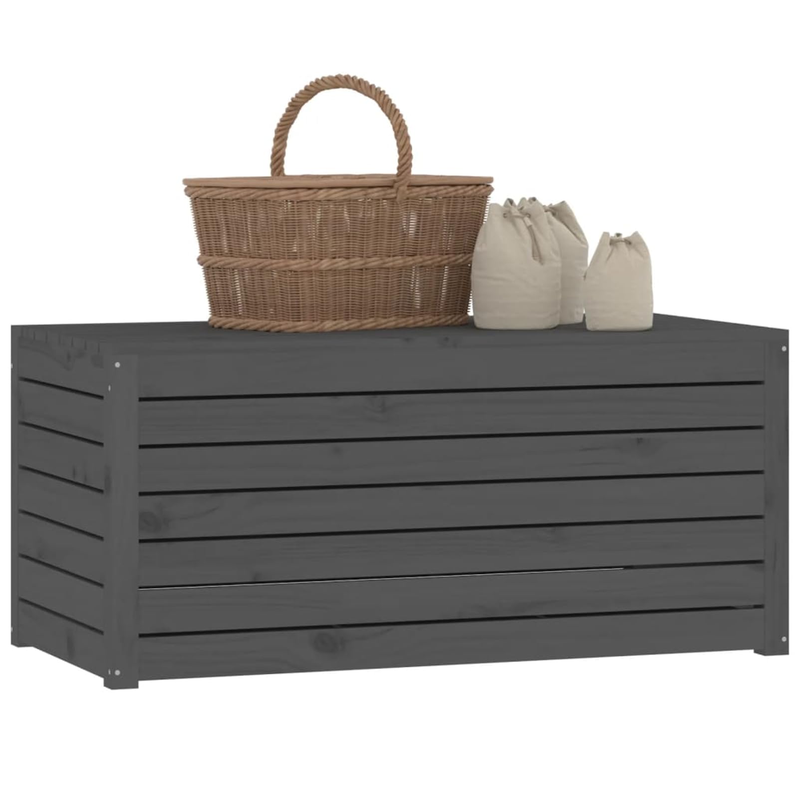 Gecheer Scatola da giardino grigia, 101 x 50,5 x 46,5 cm, in legno massello di pino, scatola di immagazzinaggio per esterni, organizer per attrezzi da giardino, cassapanca per cuscini per balcone