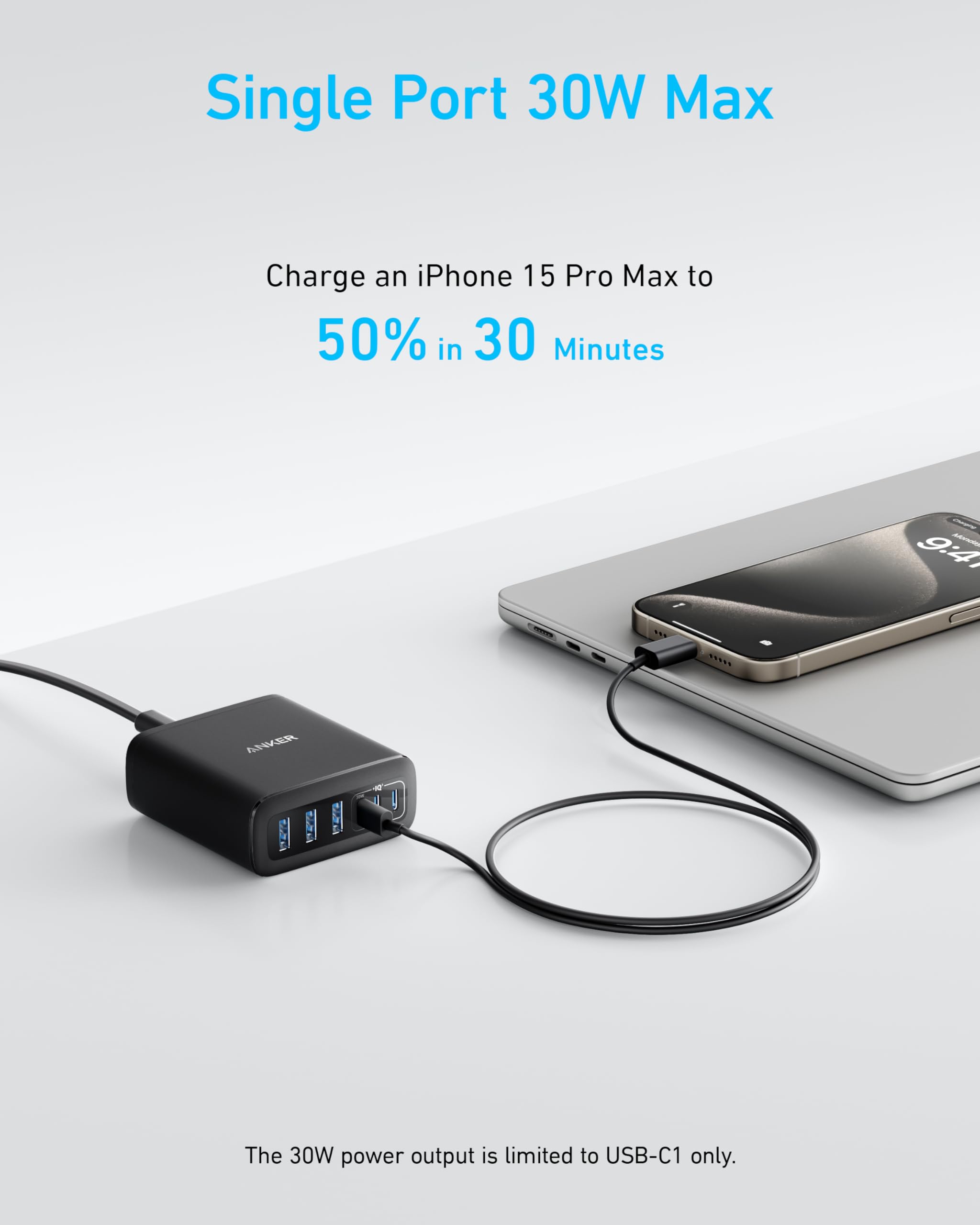 Anker Caricatore USB C 112W Stazione di Ricarica a 6 Porte per iPhone Samsung MacBook iPad