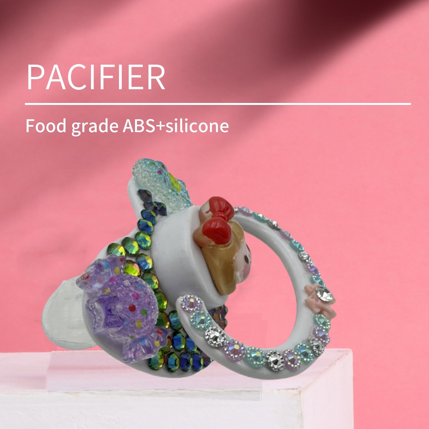 Handmade Adult-Sized Pacifiers with Big Shield - Adorable Patterns (White)