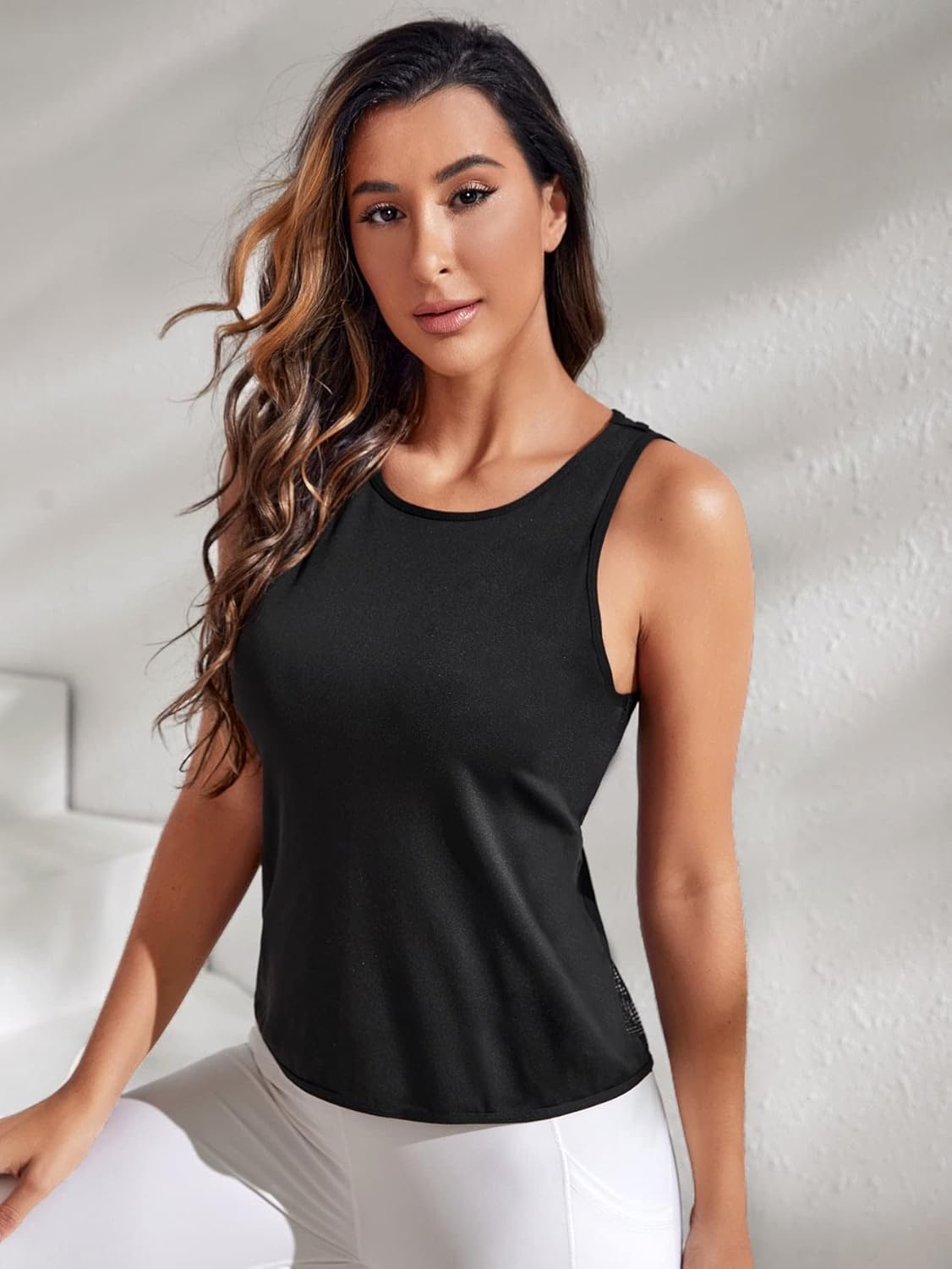 OYOANGLE Women's Sleeveless Gym Tops Racerback Mesh Sheer Athletic Tank Top Workout Shirts - Image 5