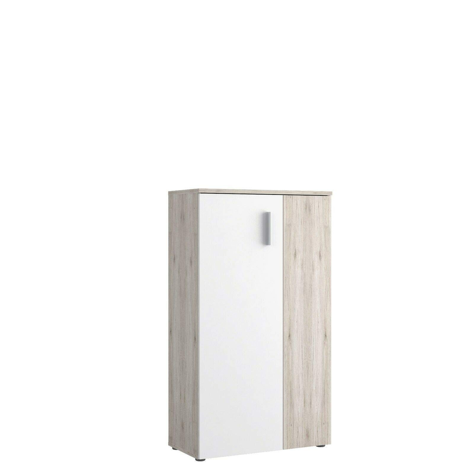 FORTE Boots Schuhschrank 70, Schuhschrank mit 2 Türen, Flurschrank, Aufbewahrungsschrank, Abstellraum, Holzwerkstoff, Sandeiche Holzdekor/Weiß, 70 cm breit x 120 cm hoch x 34 cm tief