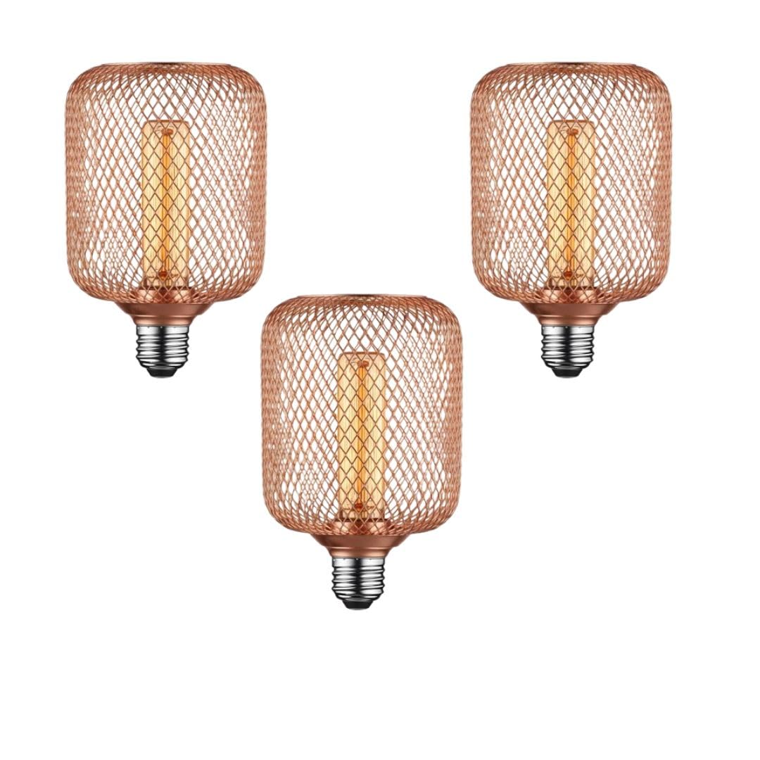 LEDSone Pack 3 | LED Decorative Lighting Metal Net Cover Rose Gold Cage Screw Bulb, 5W (50W Equivalent) Dimmable Warm White 2200K E27 Edison Vintage Energy Saving Bulb for Lighting Decoration - 220V