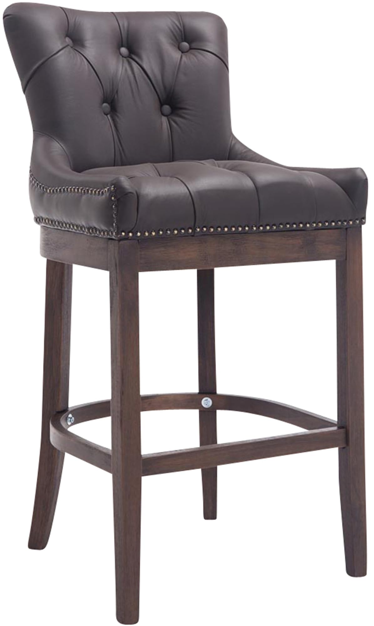 CLP Tabouret De Bar Lakewood Revętement Cuir Véritable I Sičge Bien Rembourré I Chaise Haute avec Pičtement A 4 Pieds Et Repose-Pieds en Bois, Couleur:Marron