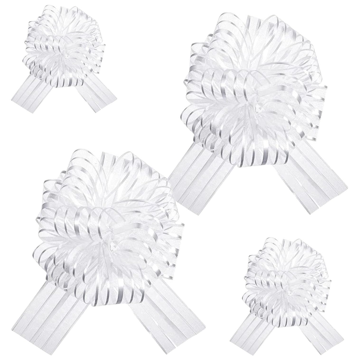 Pull Bow Large Organza Present Wrapping Ribbon Bow Christmas Pull Bow White 50mm Big Pull Bow for Wedding Car Decoration Gift Baskets Flower Bouquet Crafts Party Decoration Pack of 10