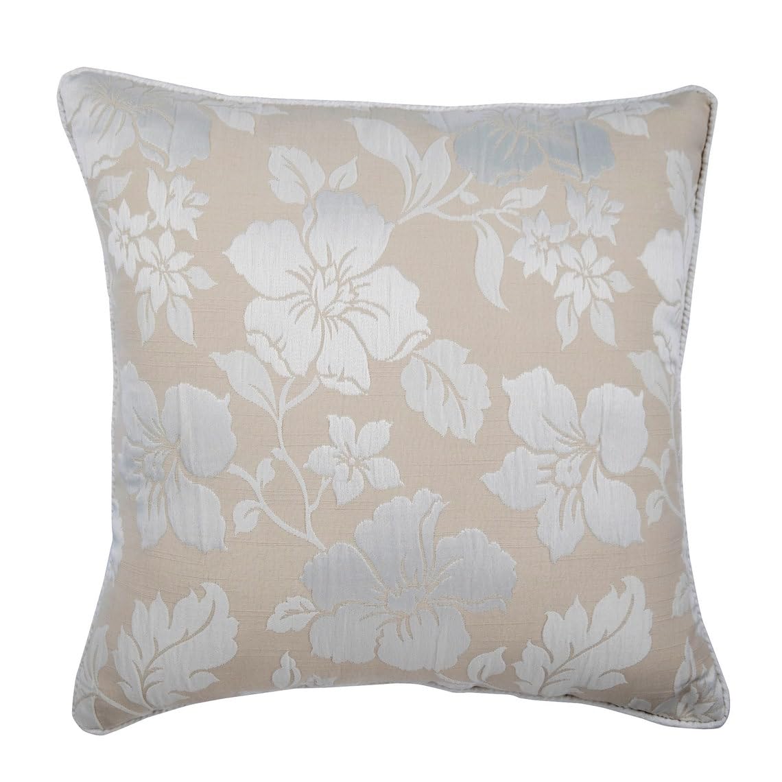 The HomeCentric Decorative Ivory & Beige Cushion Covers Pack of 2, 60x60 cm (24"x24"), Modern Silk Pillowcase Jacquard Floral for Sofa, Bed, Beige Cushion Covers UK - Floral Lady โ image 1