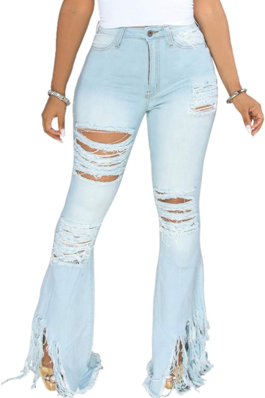 Bell Bottom Jeans for Women Butterfly Vintage High Waisted Skinny Flared Jeans Wide Leg Raw Hem Denim Pants - Image 2