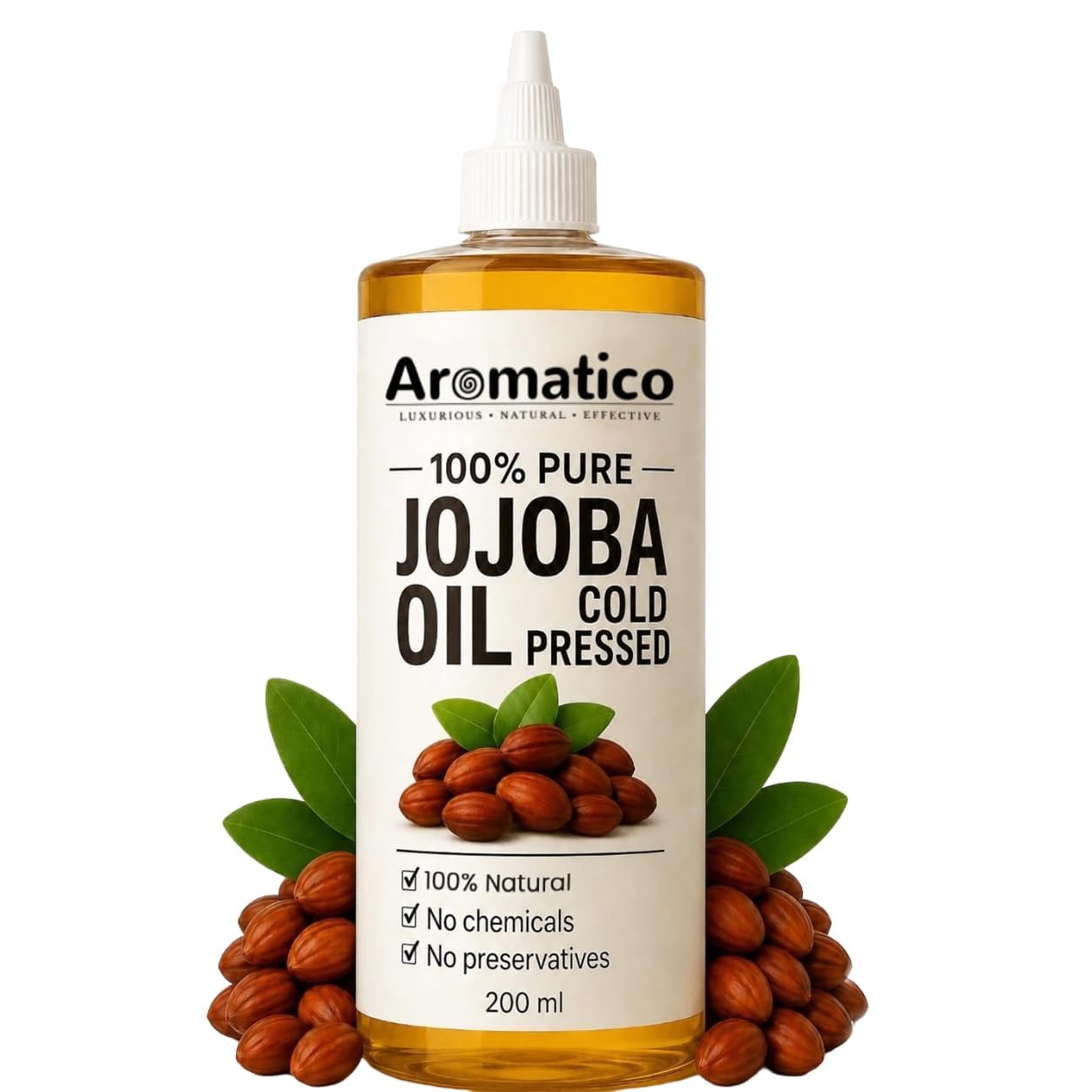 AROMATICO 100% Pure Cold Pressed Jojoba Oil for Hair & Skin | Natural Non-Greasy Moisturizer for Hair Repair, Face Care & Body Massage 200ml