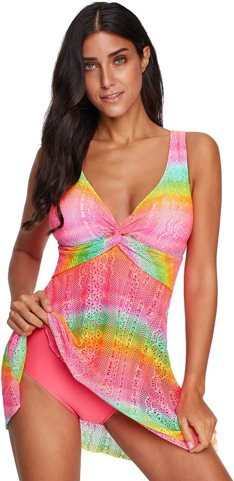 Women Plus Size Bikini Modest Tankini Swimsuits Two Piece Bathing Suits Floral Print Tank Top with Boyshorts