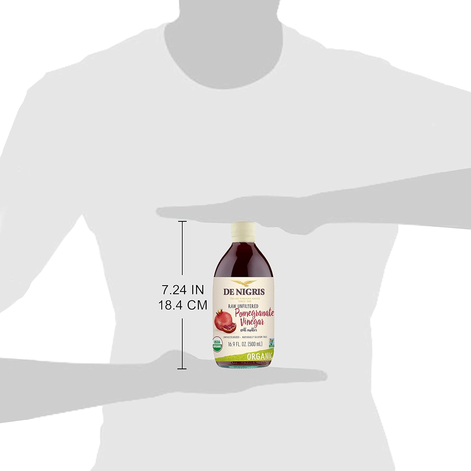 De Nigris Organic Pomegranate Vinegar Raw & Unfiltered 16,9 Oz (Pack of 2) | Balsamic Vinegar Pomegranate With Mother For The Balance Of Metabolism | Organic