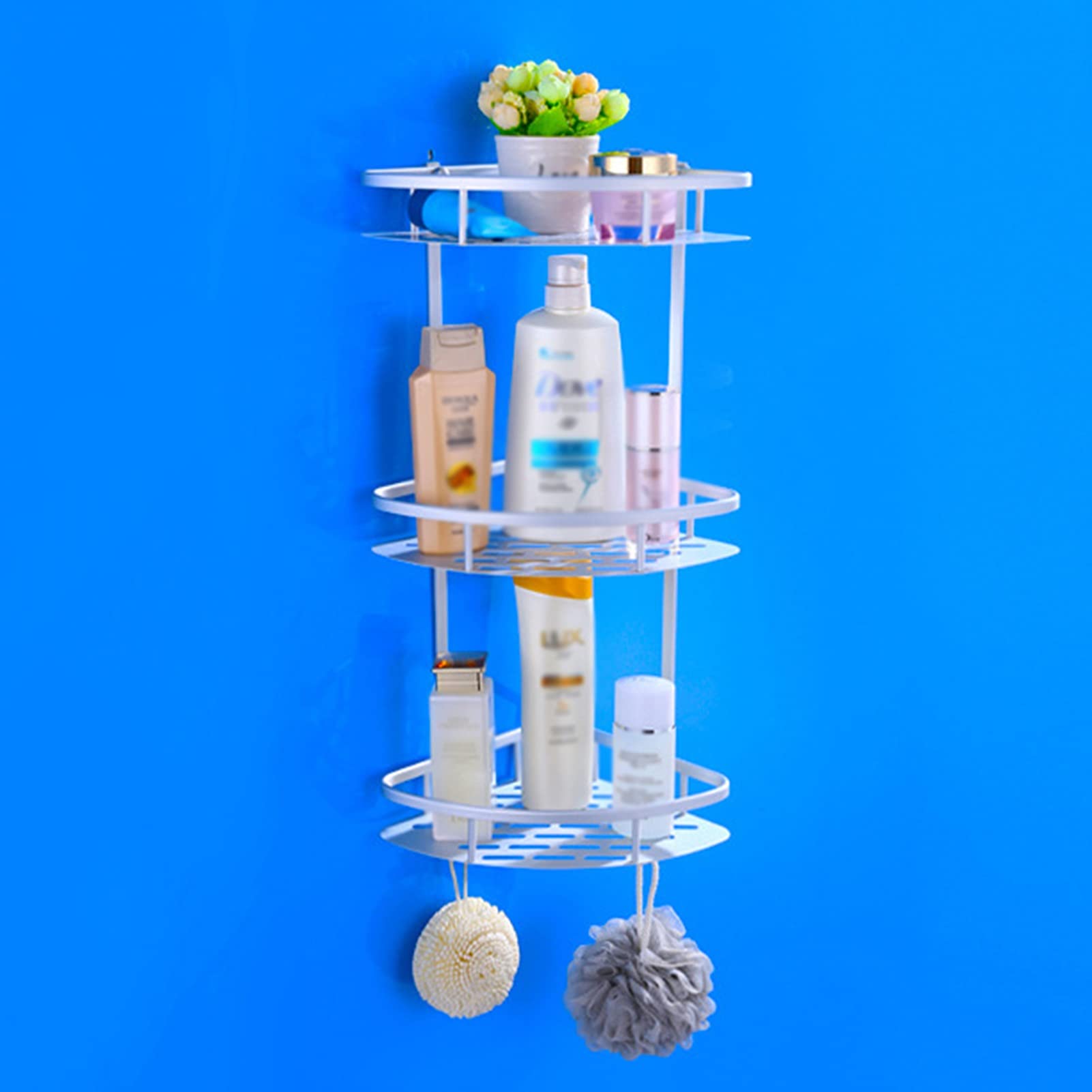 Shower Caddy Shelf with Hooks Storage Rack Organizer Adhesive No Drilling Storage Shelf for Bathroom Restroom Toilet Size