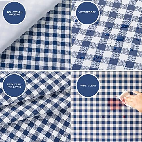 Rectangular Oilcloth PVC Wipe Clean Tablecloth Table Cover 140cm x 180cm 55x70 Gingham Check Blue
