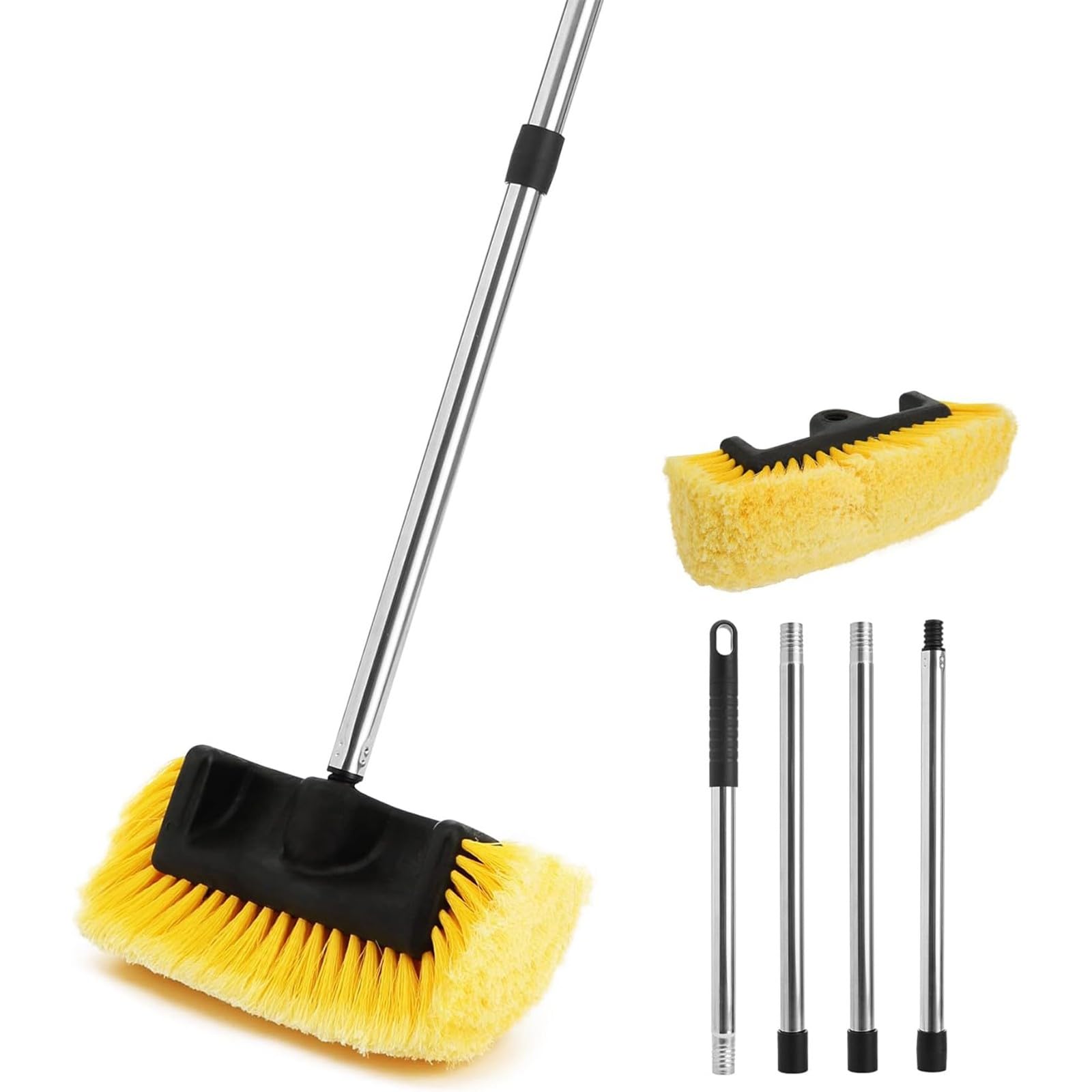 Spazzola Lavaggio Auto 5 Lati con Manico Telescopico 120cm, Setole Morbide AntiGraffio, Spazzola per Auto Camper Barca Pulizia