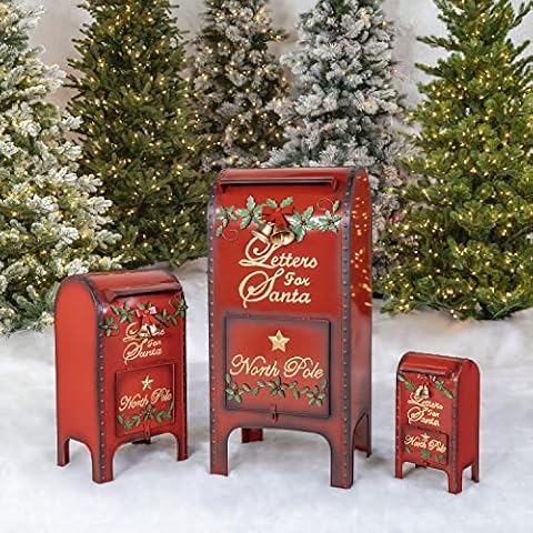 Zaer Ltd. Life-Size Christmas Outdoor Santa North Pole Mailbox Iron Commercial Christmas Decoration Letters for Santa Mailbox Set of 3 Cover