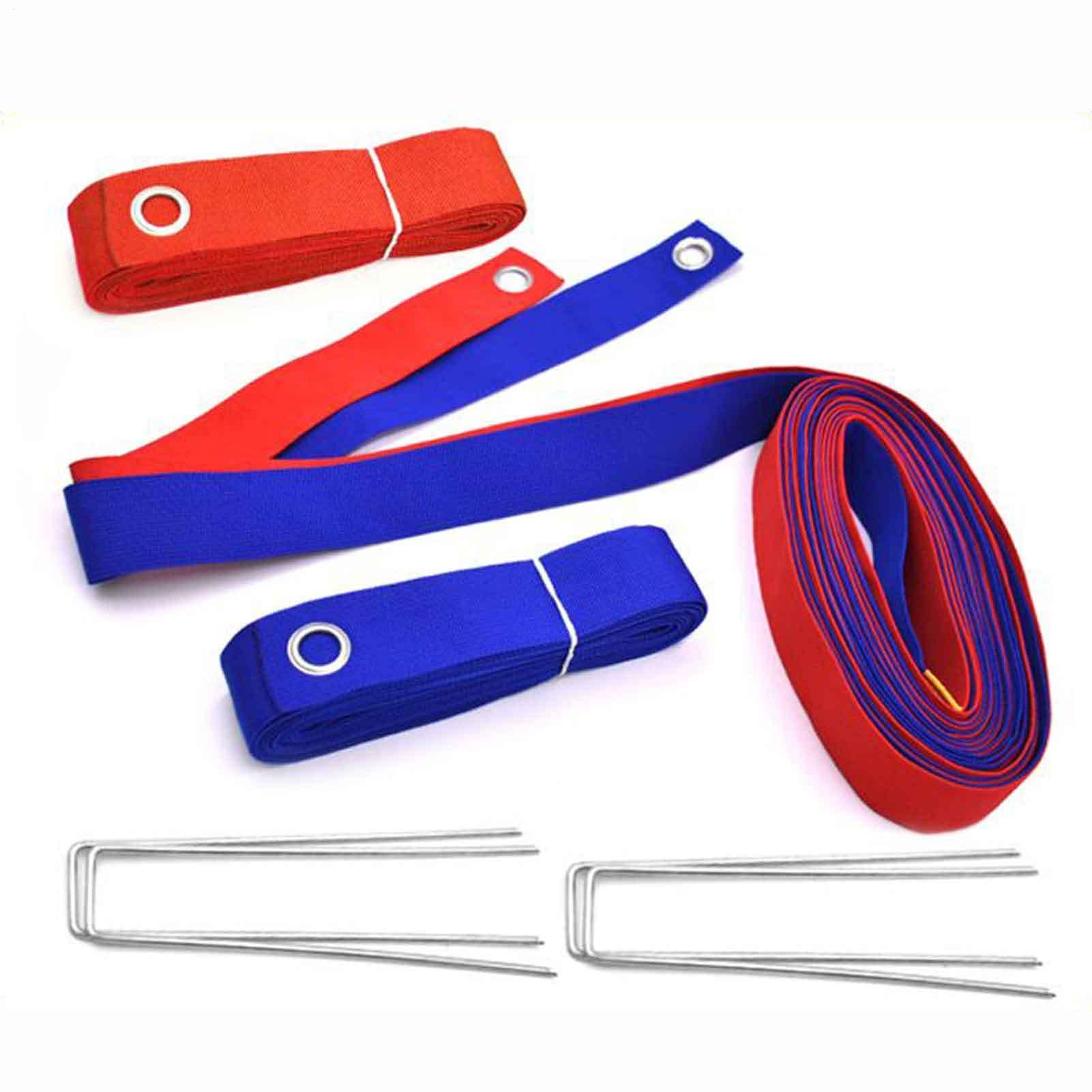 Ensemble de lignes de volleyball de plage - Marquage de terrain de volley-ball portable pour jardin - Ruban rouge et bleu avec barres de terre - Lignes de volleyball d'extérieur pour pelouse