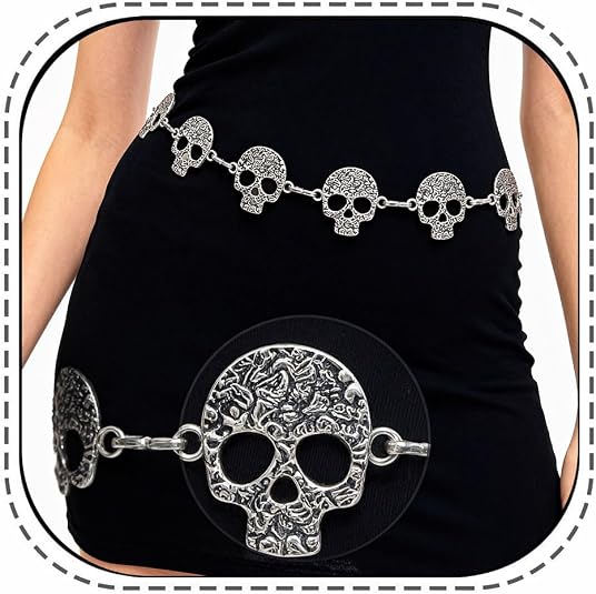 Skull Layered Waist Chain Belt - Punk Gothic Crossover Body Belly Chains Tassel for Women Girl