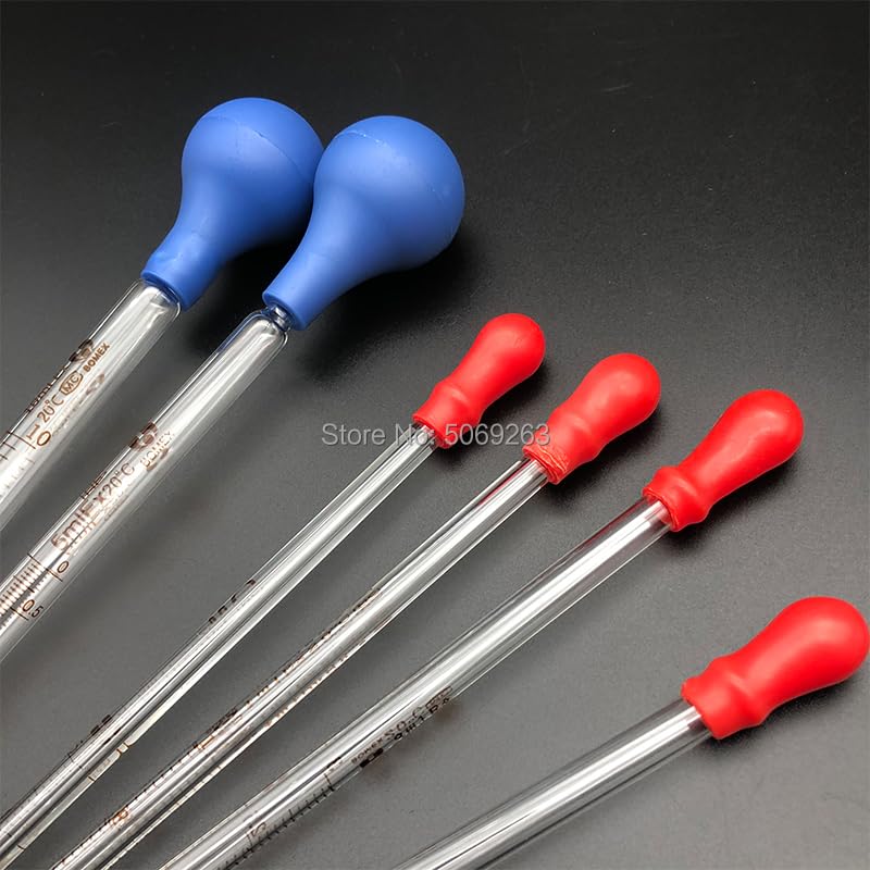 Pipeta cuentagotas graduada de Vidrio Vol.Pipeta de Transferencia de 0,5 ml/1 ml/2 ml/3 ml/5 ml/10 ml con Cabezal de Goma(10mL 2pcs)