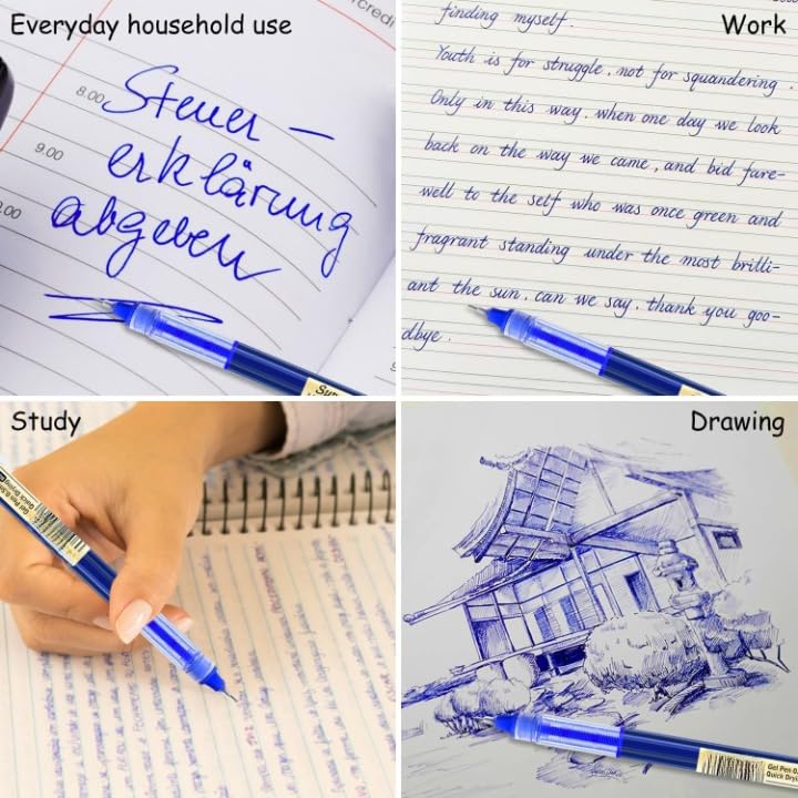 Image of like it 0.5mm Roller Pen Color ink Straight Liquid Rollerball Gel Pen for School Office Stationery Pack of 12 (Blue)