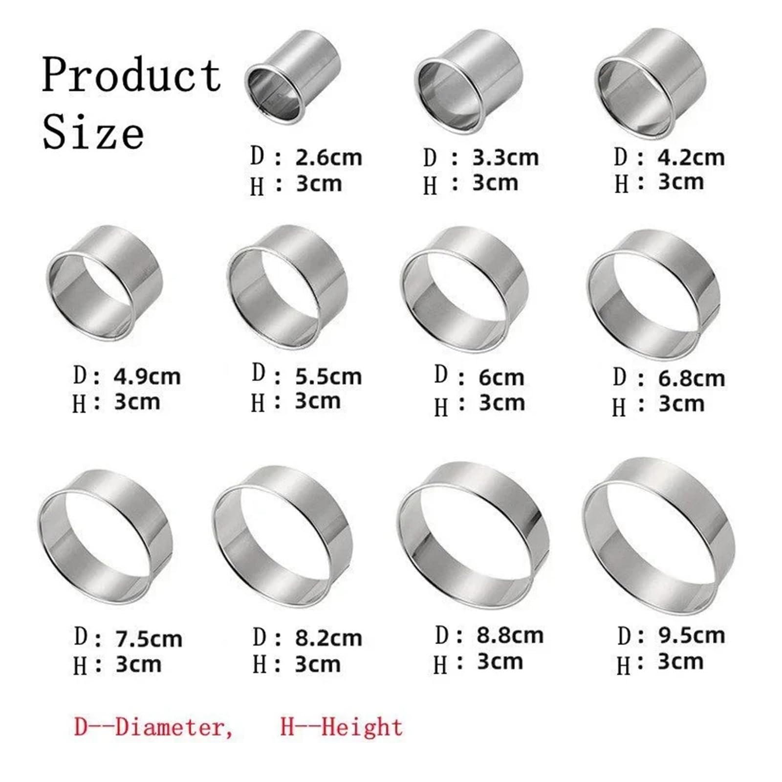 Runde Ausstechformen aus Edelstahl, 11-teiliges Set, DIY-Gebäck-Backringformen for Kekse und Kekse