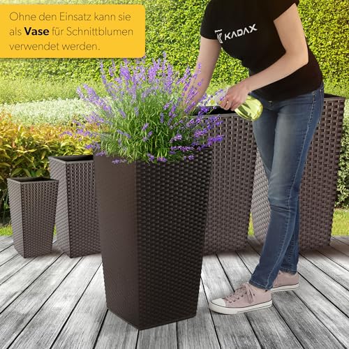 KADAX Pflanzkübel mit Innentopf, Höhe 68cm, Mokka Rattan – Wetterfester Blumentopf für Innen & Außen, ideal für Garten, Balkon & Terrasse… – Ansicht 6