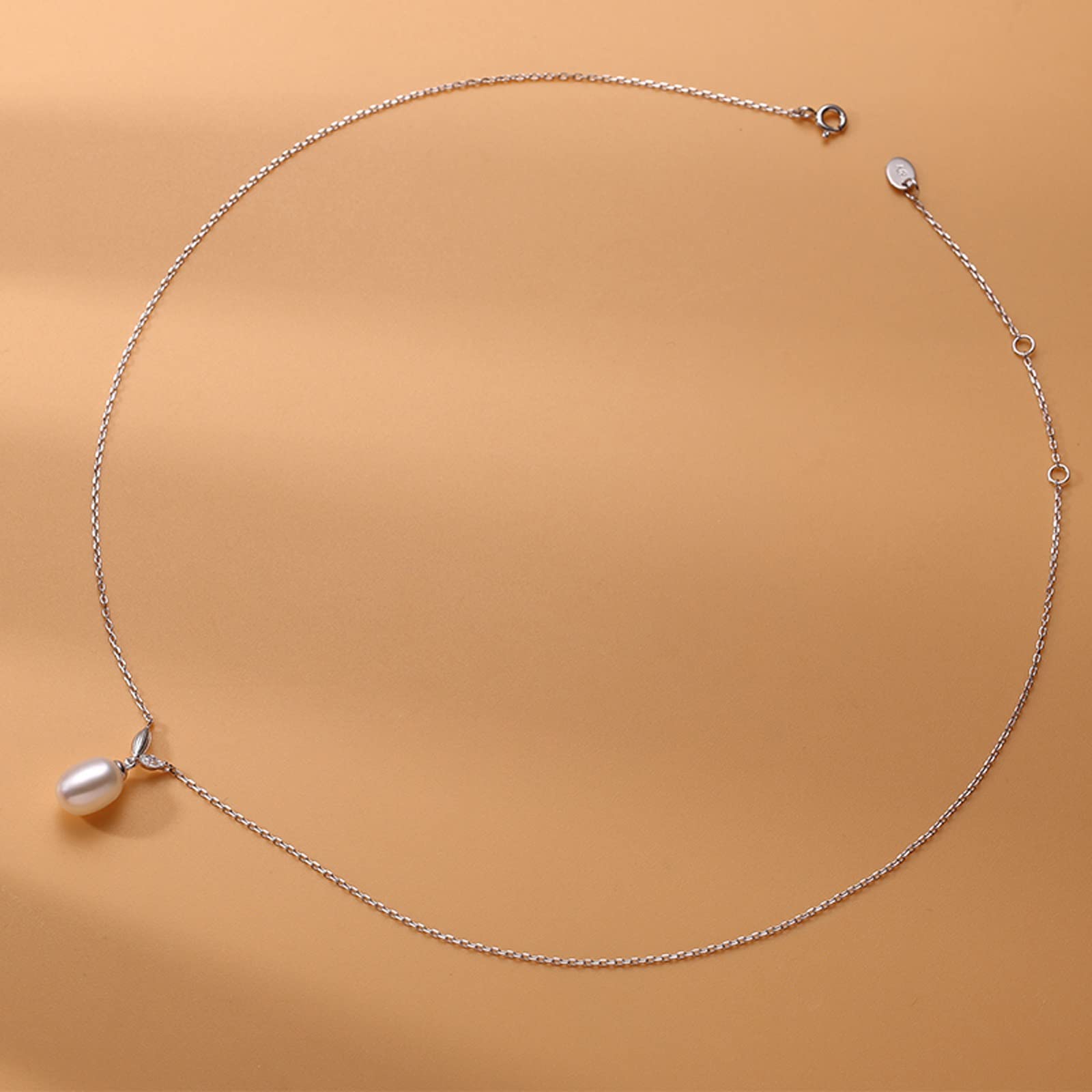 Collana S925 Argento Perla d'acqua dolce Catena con pendente 7-8mm Gioielli di bianchi a forma di goccia per fidanzata e madre Elegante