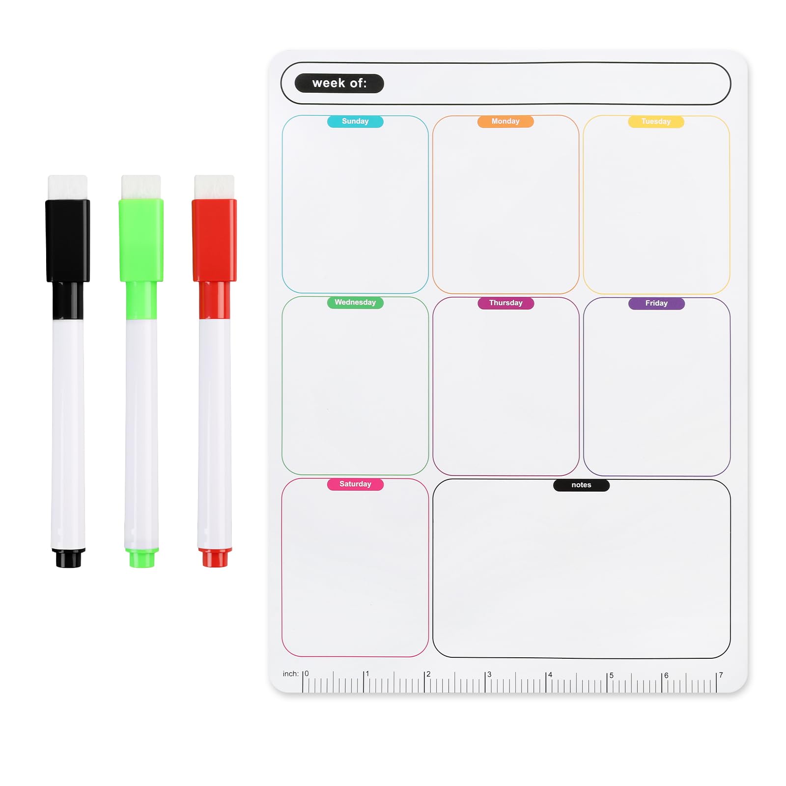 A4 Magnetic Weekly Planner for Fridge, Dry Wipe Magnetic Whiteboard Calendar with 3 Pens, Meal Planning Board, Magnetic Shopping List Pad for Fridge, Family Routine and Office Reminder