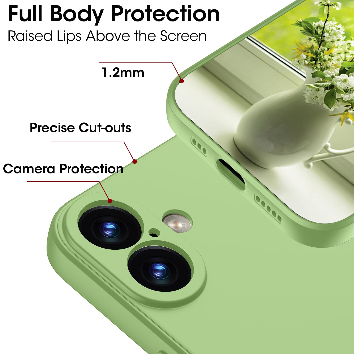 KPPIT for iPhone 16 Plus case silicone,for iPhone 16 Plus Phone case shockproof 6.9",Full camera coverage Military-Grade Protection 360°,With hand strap slim Case-Matcha Green - Image 2