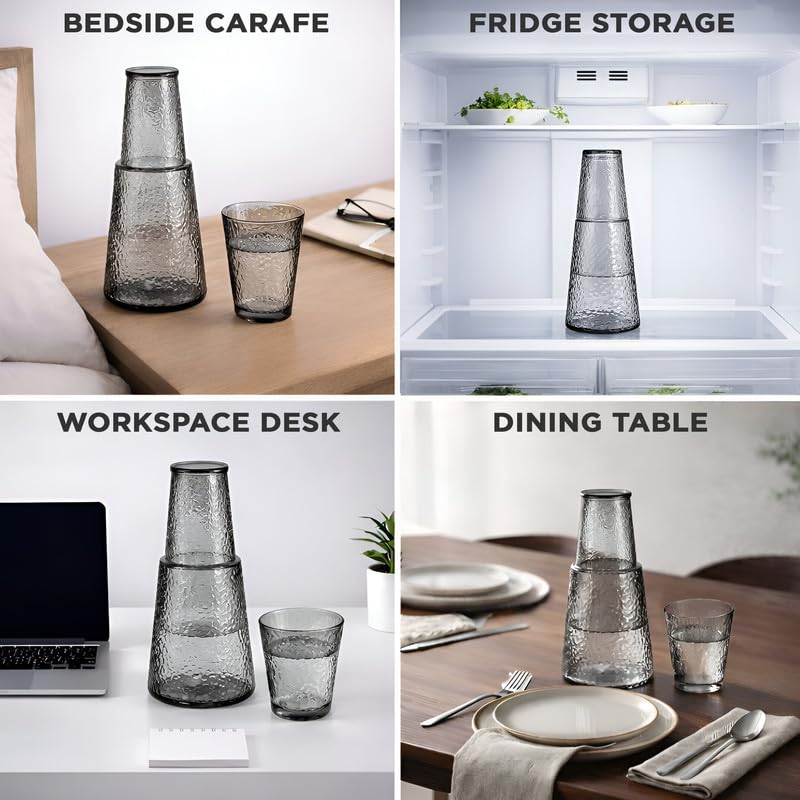 Image of Allo Drinksafe Glass Water Jug with Lid 850ml, Multipurpose Detox Pitcher Jar for Hot & Cold Beverages, Milk, Juice, Iced Tea, Ideal for Gifting, Serving, Dining Table(0.85 Litre Charcoal Mosaic)