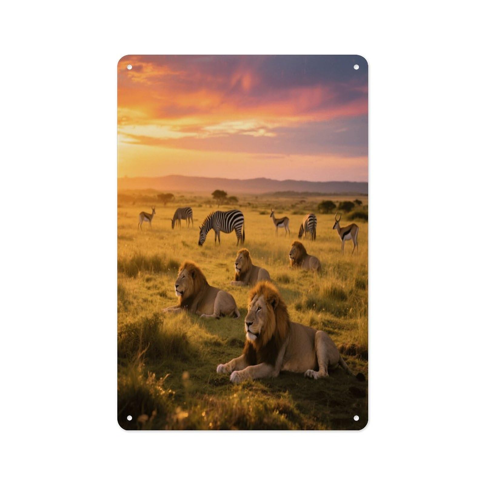 Fekiloot Style Grassland Animals At Dusk Wall Decor Metal Signs Tin Signs Poster