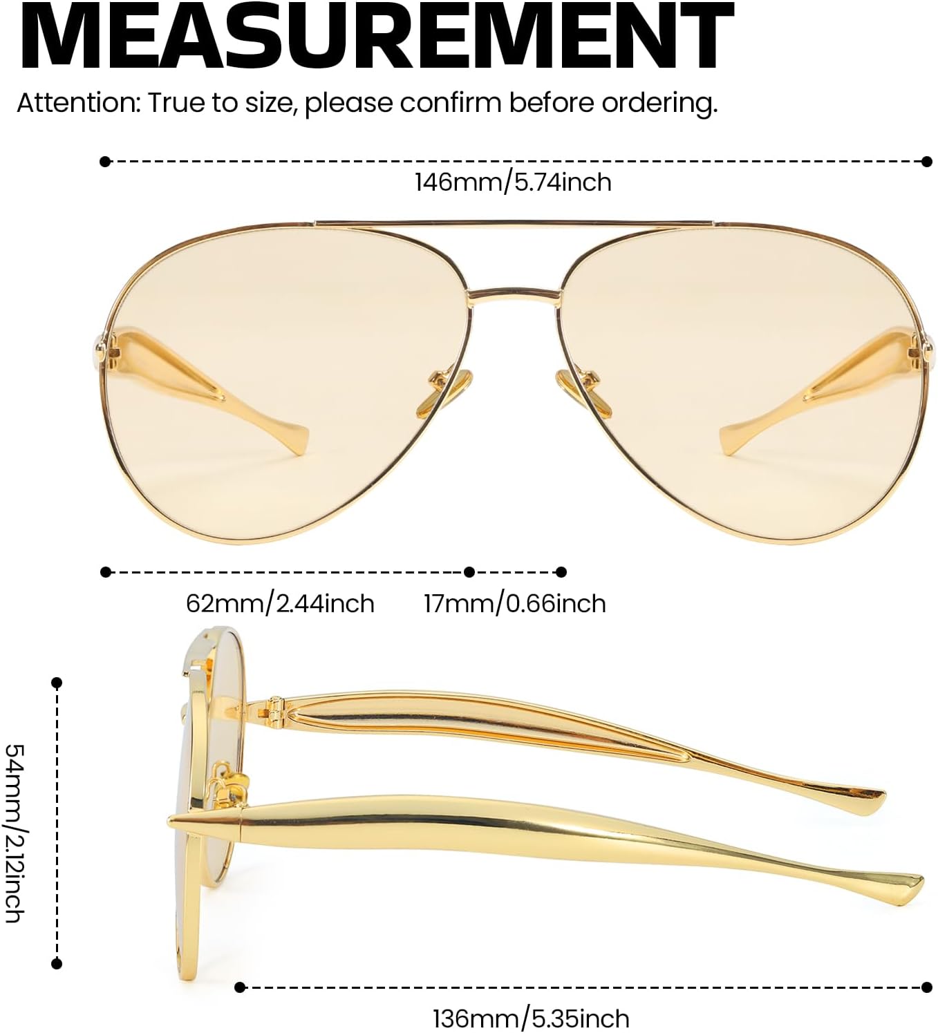 SODQW Gold Aviator Sunglasses for Women Men Trendy Designer Metal Sun Glasses with UV400 Metal Frame Ladies Shades - Image 3