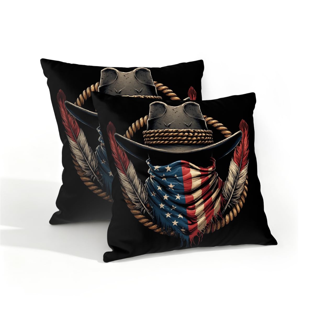 Outdoor Pillow Covers Waterproof Pillowcases 16x16in Set of 2 Western Cowboy Hat USA Flag Decorative Throw Cushion Case for Couch Sofa Garden Patio Furniture