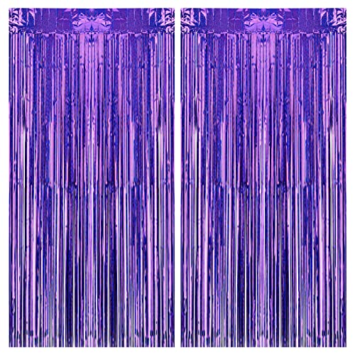 streamers carnival - 2 Pack Purple Tinsel Curtains, Metallic Glitter Curtain , Foil Fringe Streamers Curtain Backdrop for Halloween Decor, Birthday Party Carnival Christmas Decoration 3.2ft x 8.2ft / 1m x 2.5m