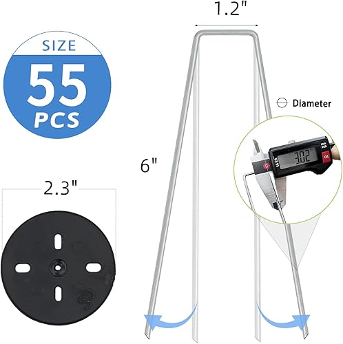 Miniatura 2 de HaRunda 55 grapas de paisaje de 6 pulgadas en forma de U resistentes estacas de seguridad, estacas de seguridad galvanizadas de calibre 11