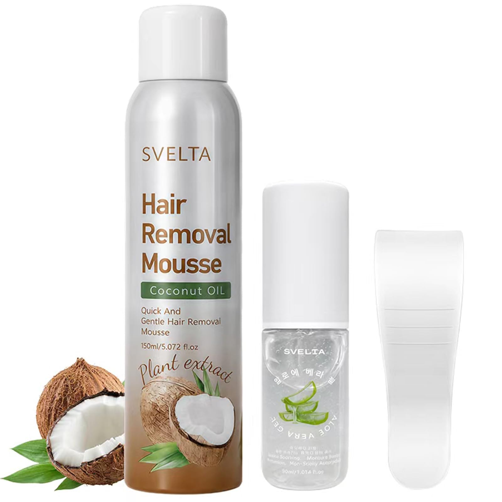Coconut Hair Removal Mousse Kit with Aloe Vera Soothing Serum & Scraper 2PCS