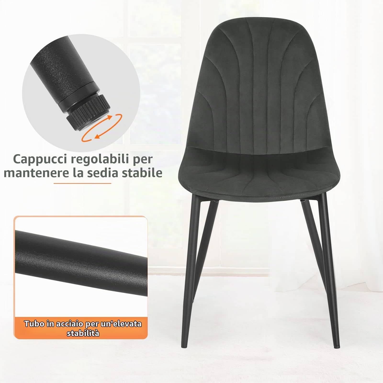 Lestarain Set di 2 Sedie per Sala da Pranzo in Velluto, Sedie da Cucina con Schienale Ergonomico, Seduta Imbottita, Gambe in Metallo, per Camera da Letto, Salotto, Grigio Scuro, LCNI114001-2