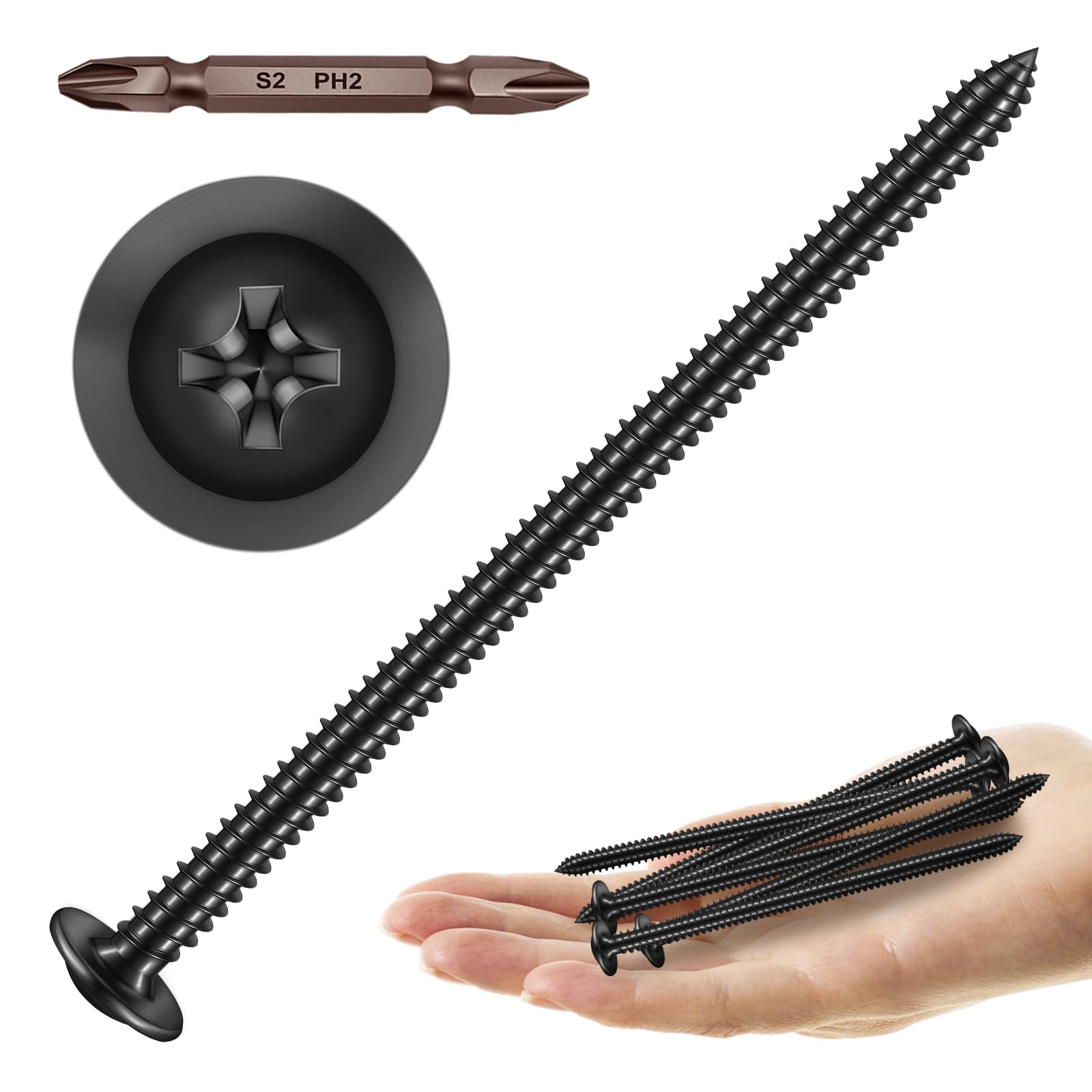 Mywish 50Pcs #10 × 4" Phillips Truss Head Wood Screws, Black Wood Screws 4 Inch, Quick Metal Self Tapping, Zinc Plated Steel, Truss Head Screws