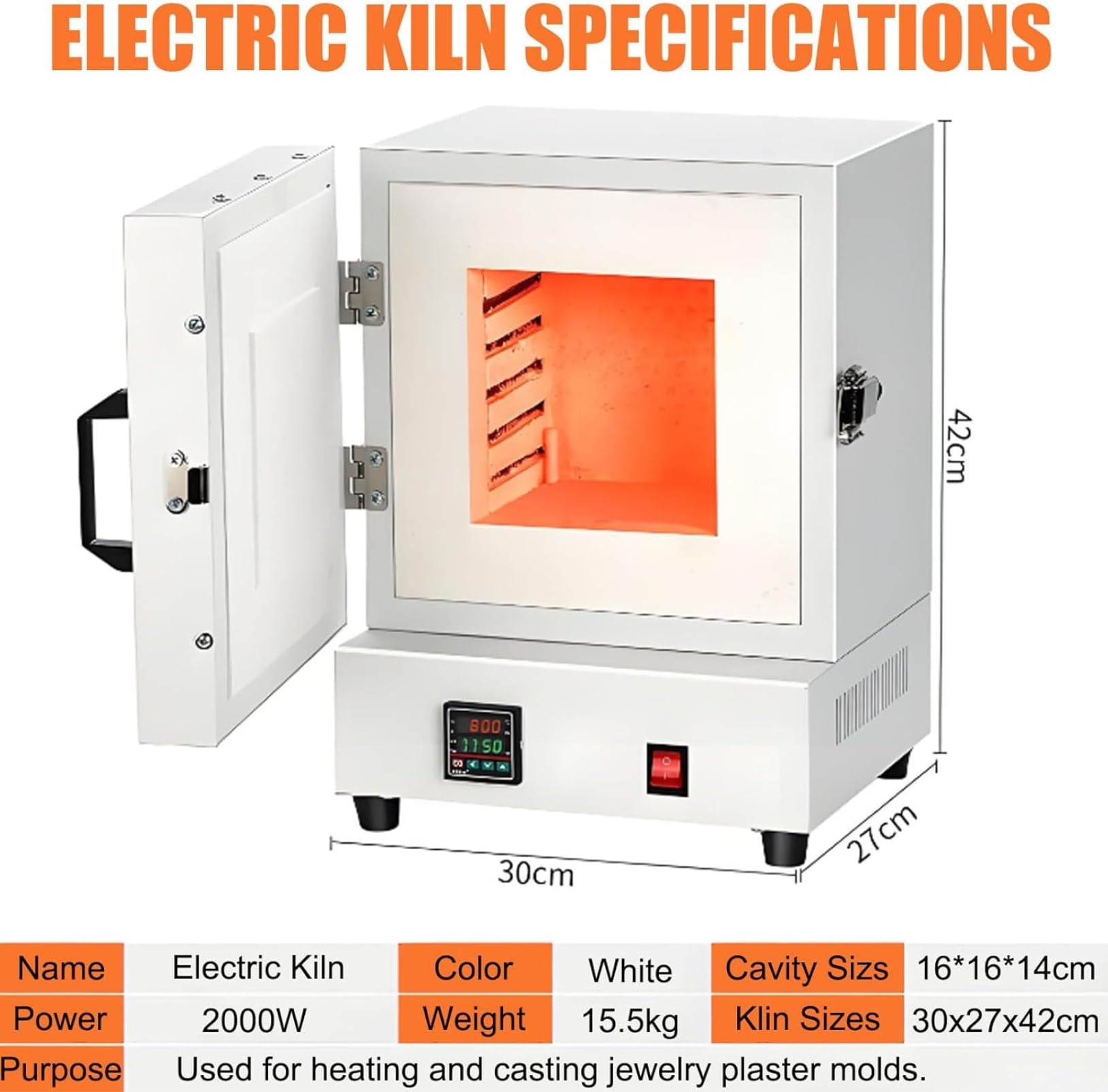 Elektrischer Ofen für Keramik und Schmuck, 0-1150 ℃ Temperaturbereich, Muffleofen zum Schmelzen von Metall, kommerzieller Burnout-Ofen für Schmuckherstellung und Gießen