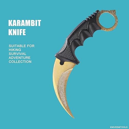 Miniatura 5 de Milaloko Karambit Cuchillo de hoja fija, herramienta táctica de camping, 2 piezas de acero inoxidable para caza al aire libre con funda y cable,