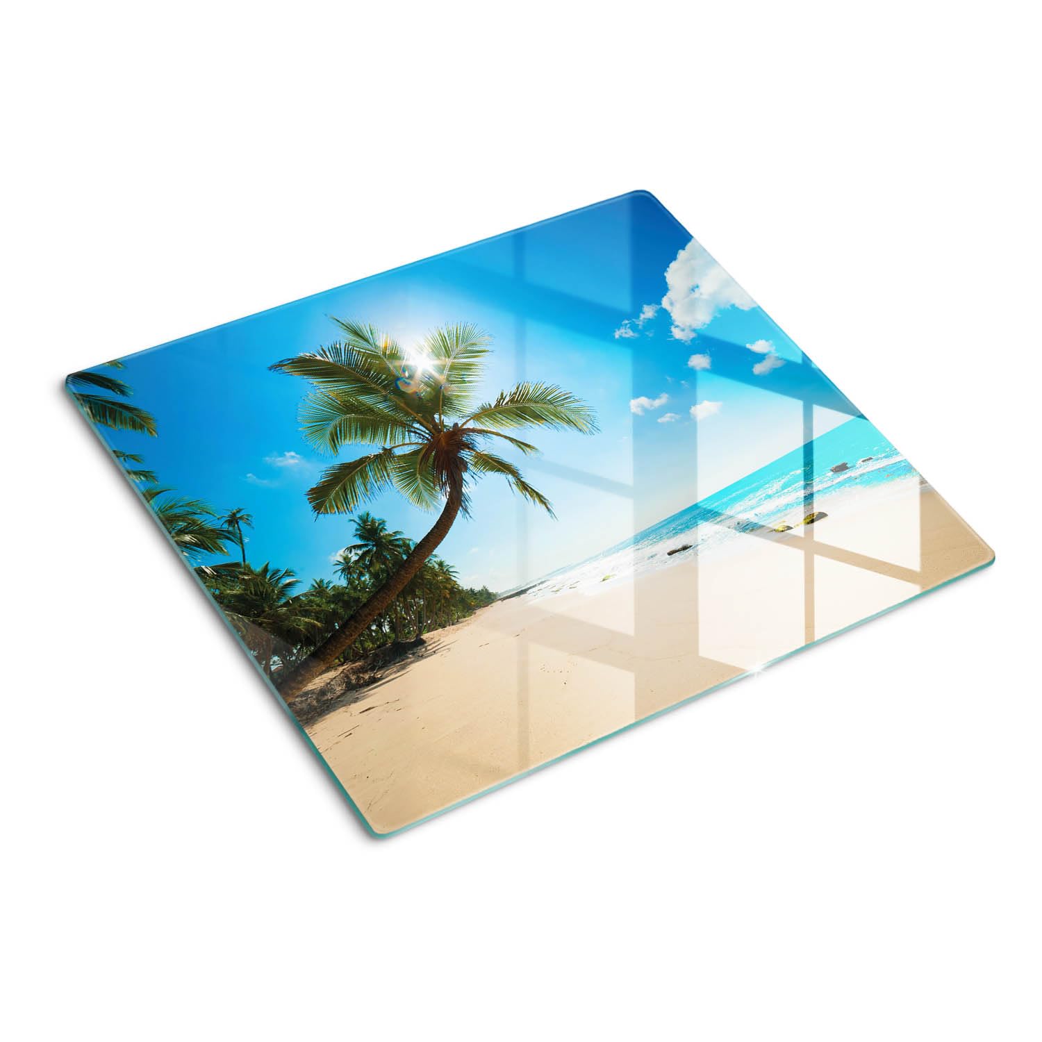 Protège-plan de travail 60x52 cm en verre rectangulaire imprimé plage tropicale