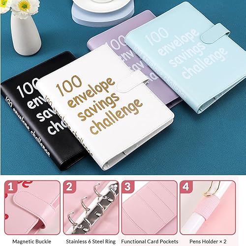 Miniatura 3 de Carpeta de desafío de 100 sobres, hojas de desafíos de ahorro, carpeta de presupuesto con sobres de efectivo, manera fácil y divertida de ahorrar