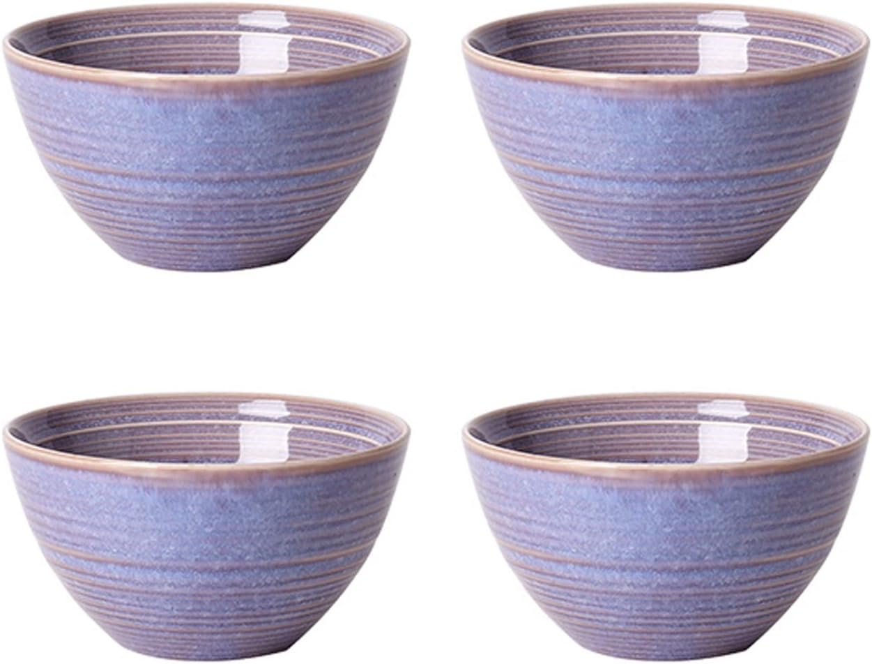 セラミックボウル、紫、白、青 ファッション朝食用ボウル、窯変手描きの職人技、繊細な磁器の本体、滑らかな手触り、変色や退色なし、安全で
